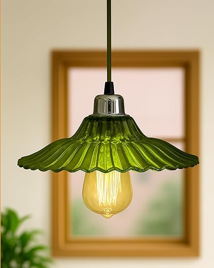 Homesake Vintage Green Glass Pendant Light-Retro Industrial Edison Bulb Hanging Lamp Home Decor,Ceiling Fixture,Chandelier,Pendant Light Fixture,Industrial Lighting,Living Room,Bedroom,Dining Room