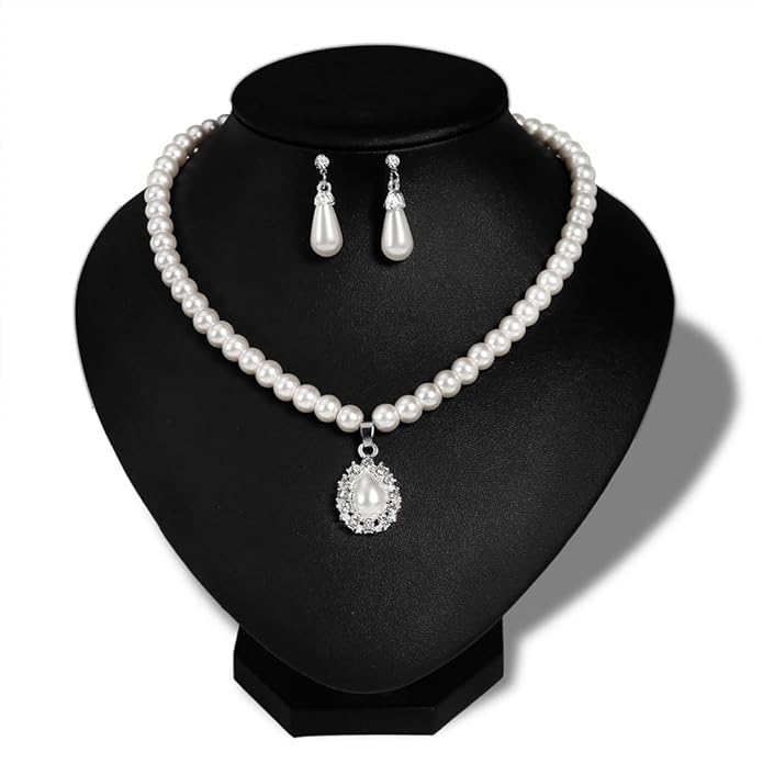 Shining Diva Fashion Women Latest Stylish Design Fancy Pearl Necklace Jewellery Set (15463s)