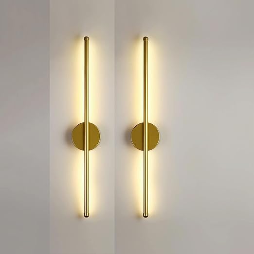 Groeien Pack of 2 | Modern LED 3 Color Long Gold Sconce Wall Light for Bedroom Living Room Corridor Lighting Fixtures Wall Mount(Warm+Natural+Coolwhite)(Gold Wall Light01, 2)