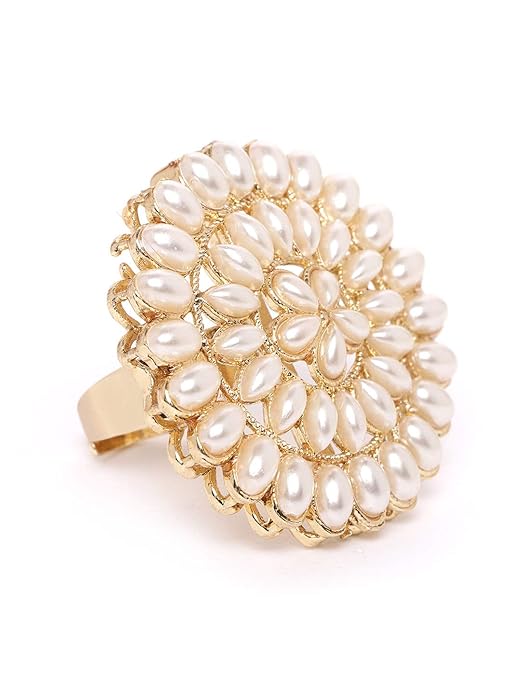 ZAVERI PEARLS Gold Tone Pearls Flower Ethnic Adjustable Finger Ring For Women-ZPFK9537