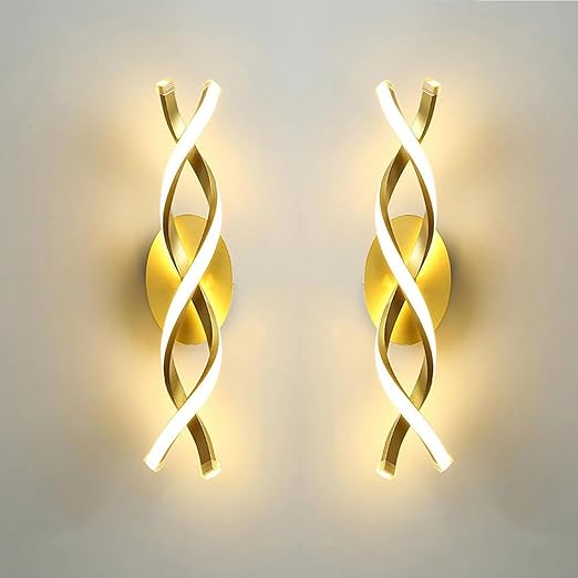 Groeien Pack of 2 | Modern 3 Color LED Wall Sconce Golden Curl Wall Light for Bedroom Living Room Corridor Lighting Fixtures Wall Mount(Warm+Natural+Coolwhite)(GoldenCurl, 2)
