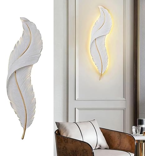 Groeien 12W | 3 Color Modern LED White Feather Wall Sconce Gold Wall Light for Bedroom Living Room Corridor Lighting Fixtures Wall Mount(Warm+Natural+Coolwhite)(Feather-White, 1)