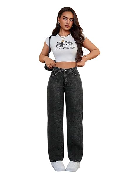 KOTTY Women’s High Waist Straight Fit Denim Jeans | Stretchable| Wide Leg & Regular Fit Stylish Wear