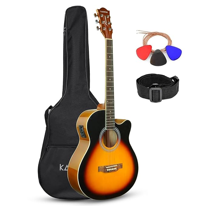 Kadence FNTR-SUNEQ Frontier 40" Electro Acoustic Guitar | Grand Auditorium Cutaway | Built-in Pickup + 3 Band EQ | Comes with Bag, Strap, Strings & Picks | Includes Learning Course | Sunburst