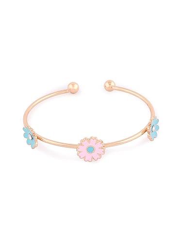 ZAVERI PEARLS Pink & Turquoise Blue Enamel Flowers Contemporary Cuff Bracelet For Women-ZPFK14788