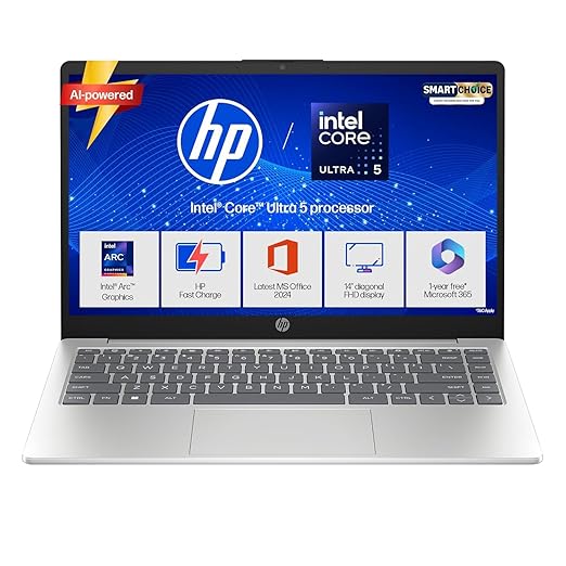 HP 14 Smartchoice, Intel Core Ultra 5 125H (24GB DDR5, 1TB SSD), Micro-Edge, Anti-Glare, FHD, 14''/35.6cm, Win11, M365* Office24, Silver, 1.4kg, ep1180TU, FHD Camera, Backlit Laptop