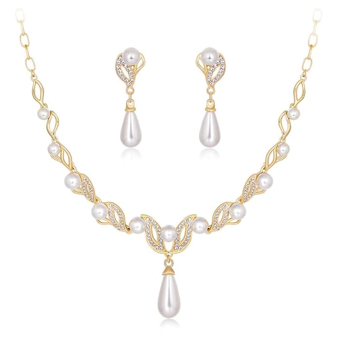 Shining Diva Fashion Latest Stylish Design Fancy Traditional Pearl Necklace Jewellery Set for Women (15121s)