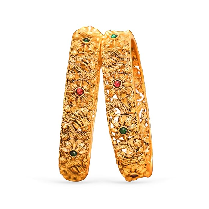 Rubans Gold Plated Set of 2 Bangles Handcrafted Traditional Stylish Trendy Jewellery Gift for Women & Girls