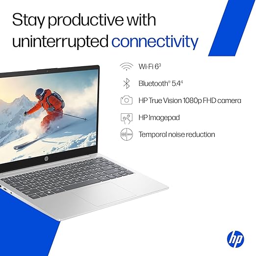 HP 14, Intel Core 13th Generation Intel Core i7-1355U (16GB DDR4, 512GB SSD), Micro-Edge, Anti-Glare, FHD, 14''/35.6cm, Win11, M365* Office24, Silver, 1.4kg, EP0159TU, FHD Camera, Backlit Laptop