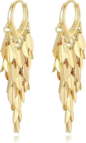 El Regalo Gorgeous Leaves Tassel Earrings- Water Drop Leaf Tassel Hoop Earrings for Women/Girls