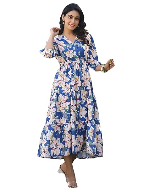 Leriya Fashion Dress for Woman | Maxi Dress for Women Stylish | Women’s Elegant A Line Dresses Summer Long Georgette with Floral Prints | Perfect Gaun Wear for Womens