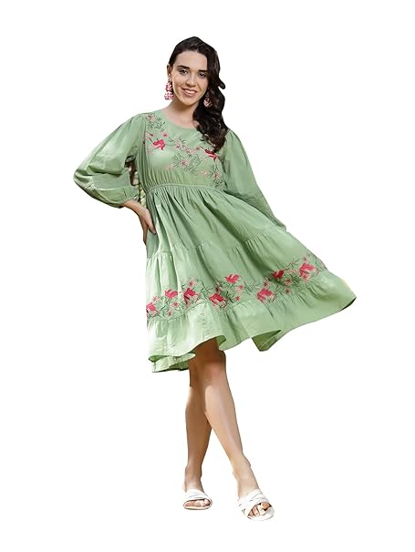 Stylum Women's Solid & Embroidered Cotton Tiered Dress