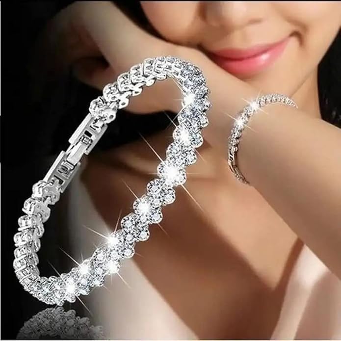 Shining Diva Fashion Platinum Plated Crystal Bangle Bracelet for Women and Girls (14677b)