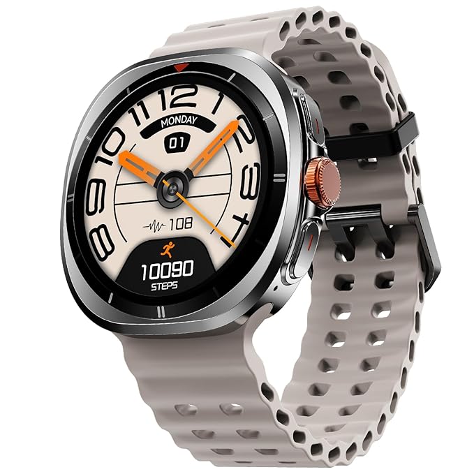Fire-Boltt Axiom Round Smart Watch 1.43″ Super AMOLED Display with Always‑On Mode, Bluetooth Calling, Rotating Crown, SPO₂ & Heart Rate Monitor, IP67 Waterproof Silicone Smartwatch for Men - White