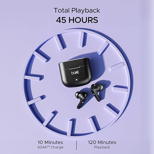 Boat Airdopes 91, 45HRS Battery, 50ms Low Latency, ENx Tech, Fast Charge, IPX4, IWP Tech, v5.3 Bluetooth Earbuds, TWS Ear Buds Wireless Earphones with mic (Active Black)