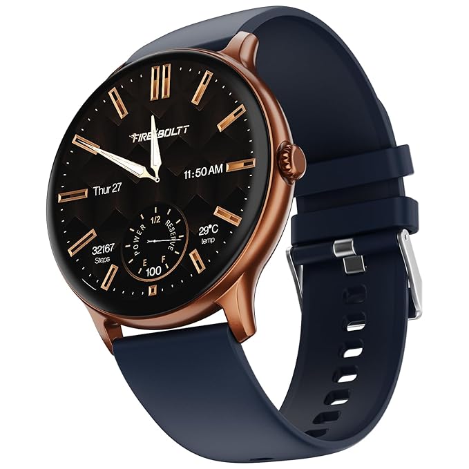 Fire-Boltt Phoenix Pro Round Smart Watch 1.39″ HD Display with Bluetooth Calling, AI Voice Assistant, SpO2 & Heart Rate Monitor, 120+ Sports Modes, IP67 Waterproof Smartwatch for Men & Women - Blue