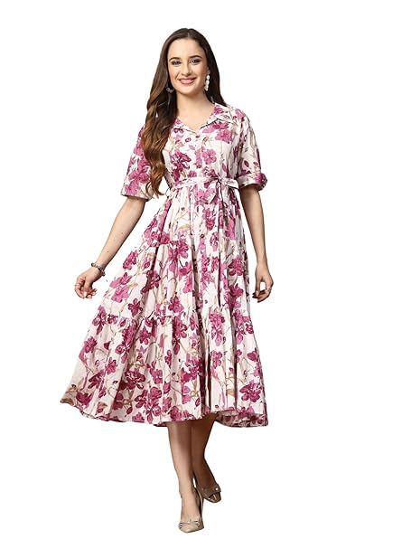 Stylum Women's Floral Printed Cotton Flared Dress