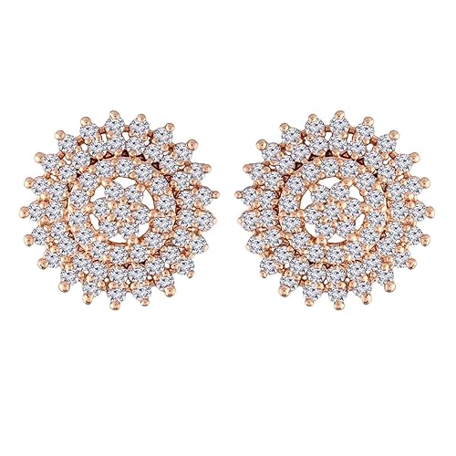 I Jewels Stylish Latest Fashion Rose Gold Plated Cubic Zirconia American Diamoand Mother's Day Special Round Stud Earrings For Women (E2886)