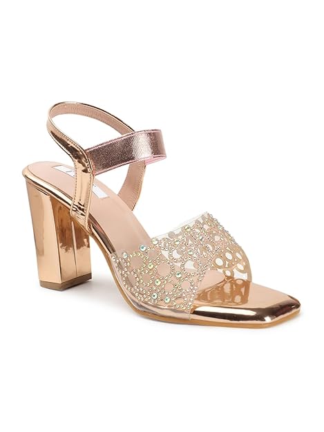 ELLE women's Square Toe Block heel sandal with Ankle-strap