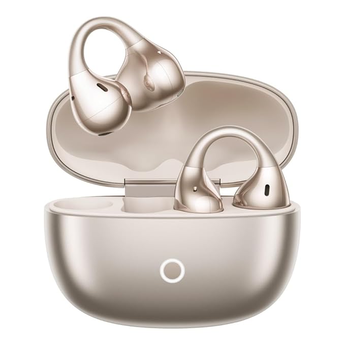realme Buds Clip Open Ear Wireless Earbuds with 11mm Dual Magnet Drivers, 3D Spatial Audio, 36H Playtime, AI ENC, IP55 Rating, and 45ms Low Latency (Titanium Gold)