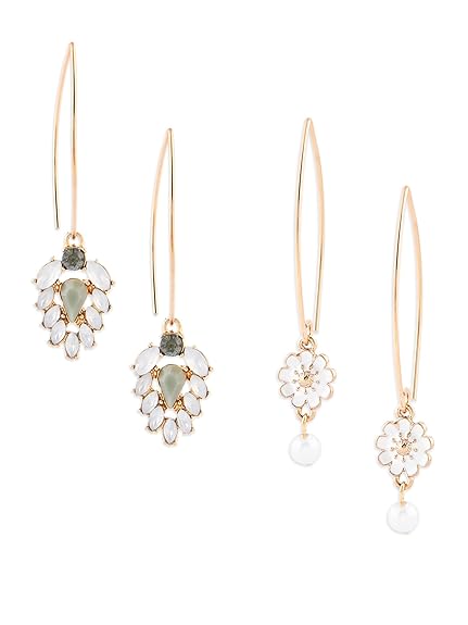 Zaveri Pearls Set Of 2 White Tiny Enamel Flower Contemporary Drop Earring For Women-ZPFK16883