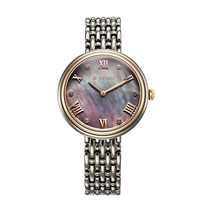 Titan Aura Quartz Analog Titanium Mother of Pearl Dial Titanium Stainless Steel Strap Watch for Women-95243KM01