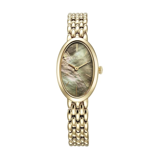 Titan Aura Quartz Analog Mother of Pearl Dial Stainless Steel Strap Watch for Women-95246YM01