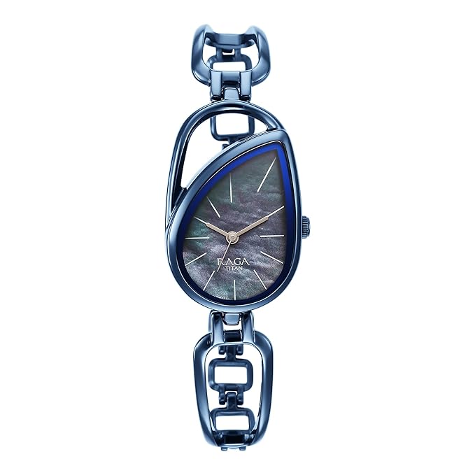 Titan Raga Chic Quartz Analog Mother of Pearl Dial Blue Metal Strap Watch for Women - NT2688QM02