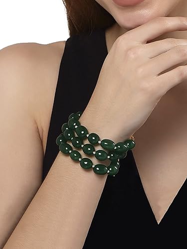 Karatcart Glossy Finish Tumble Stone Studded Beaded Bracelet for Women