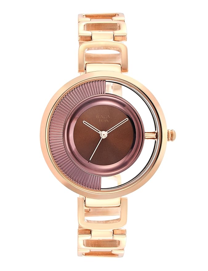 Titan Raga Moments of Joy Quartz Analog Brown Dial Rose Gold Metal Strap Watch for Women - NT95140KM01