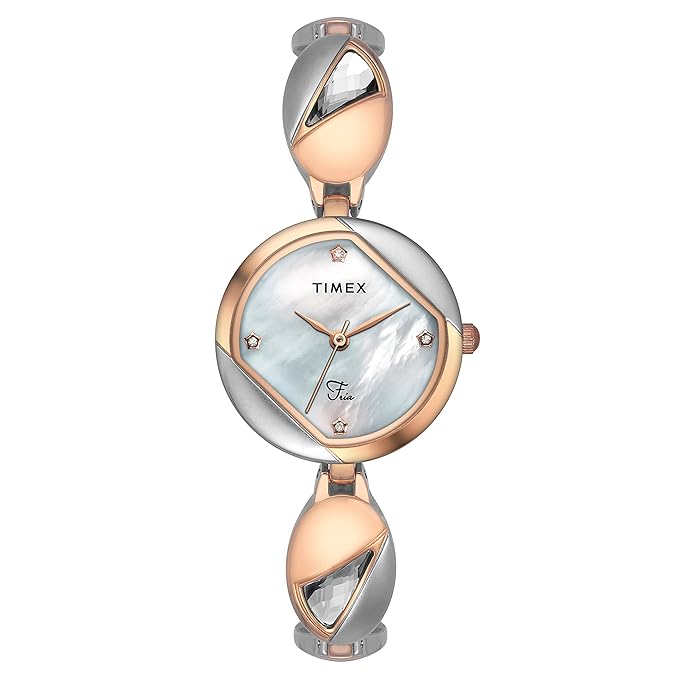 TIMEX Fria Analog Watch for Women with Mother of Pearl Round Dial & Two Tone Brass Bracelet Band Water Resistant Women's Wrist Watches - TWEL16301