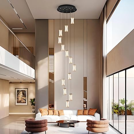 Smartway® Flynn 125W Smart LED Chandelier | Height Adjustable Double Height Ceiling Light | Works with Google & Alexa | 3 Color Modes | Modern Luxury Chandelier for Living Room, Dining, Hall & Bedroom