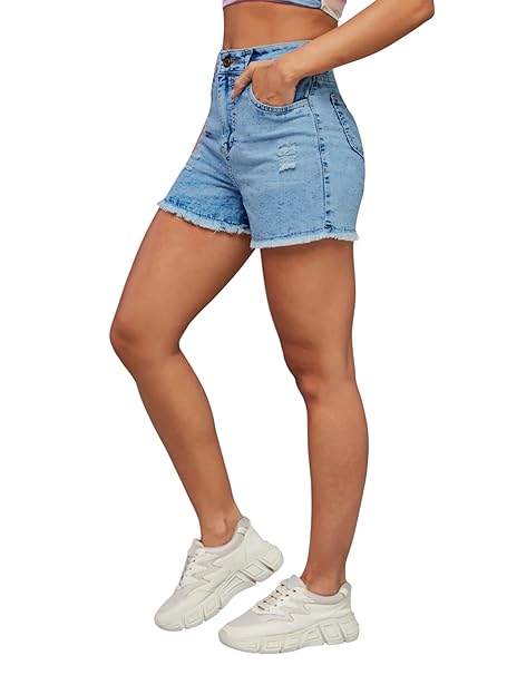 Miss Chase Women's Relaxed Mid Rise Regular Non Stretchable Denim Shorts