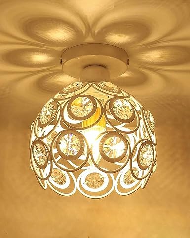 Metal Dual Ring Crystal Flush Mount Ceiling Light, for Hallway Light Fixture Ceiling Flush Mount (Dual Ring White) (White)