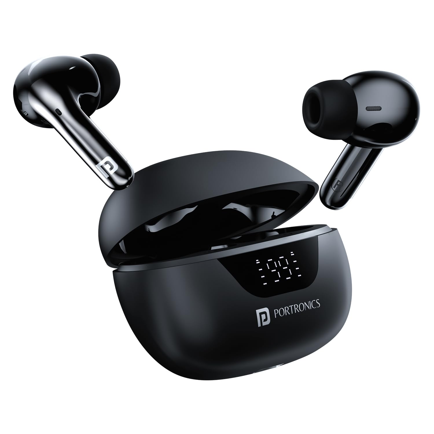 Portronics Harmonics Twins 28 ANC TWS in Ear Earbuds with Smart Touch Control, 50 Hours Playback, Quad Mic ENC, Low Latency, 13mm Dynamic Driver, IPX 5 Water Resistant, Fast Type C Charging(Black)
