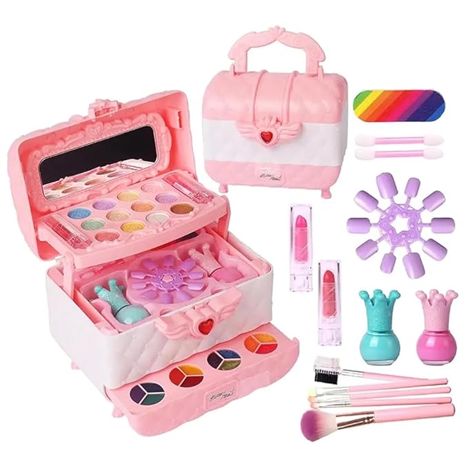 Amazon Brand - Jam & Honey Kids Makeup Kit for Girl, Girls Princess Play Make Up Toys Unicorn Toys for Girl Real Washable Makeup , Makeup Set for Age 3+ Year Old Birthday Gift (Makeup Kit)
