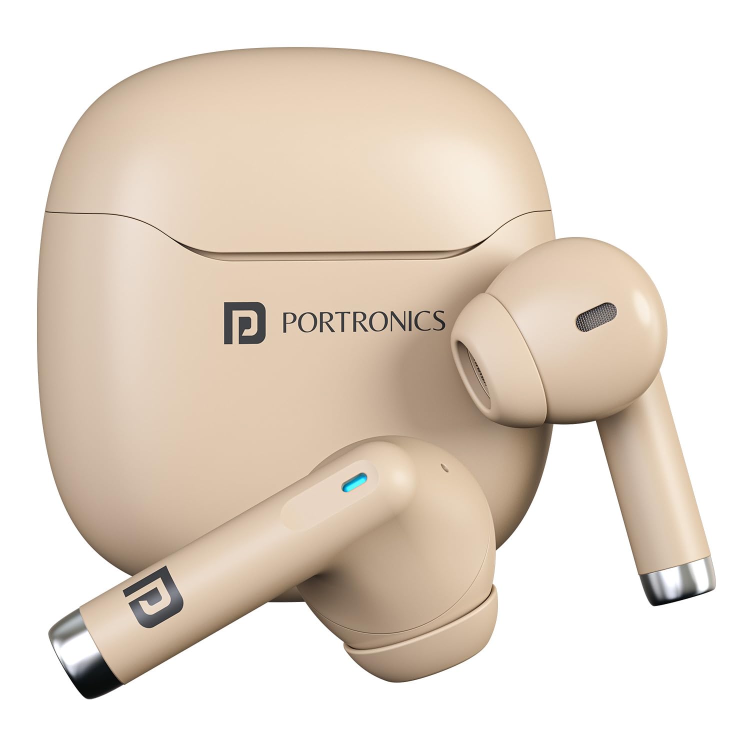 Portronics Twins S18 Pro in Ear TWS Earbuds with 30H Playtime, in Built HD Mic, Game/Music Mode, 13mm Dynamic Driver, Low Latency, Touch Control, Type C Fast Charging, Light Weight, Comfy Fit(Beige)