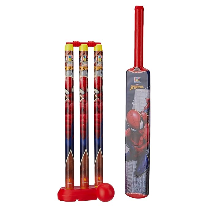 Amazon Brand - Jam & Honey Spiderman Cricket Set 3+ Years, Complete Kids Cricket Kit with Bat, Ball, Stumps & Bails, Indoor Outdoor Sports Toy for Boys & Girls, BIS Certified, Non-Toxic, Multicolour
