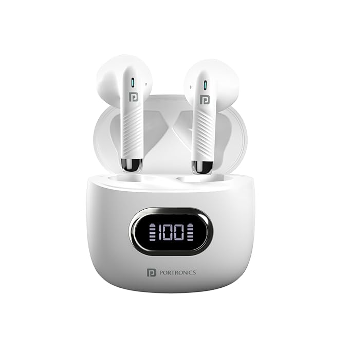 Portronics Harmonics Twins S5 Smart TWS in Earbuds with LED Display, 15Hrs Playtime, Bluetooth 5.3V, Music & Game Modes, Low Latency, Ipx4 Water Resistant, Voice Assistant, Type C Fast Charging(Black)