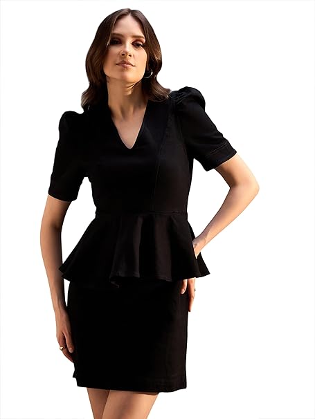 StyleStone Women's Denim Lycra Peplum Style Dress