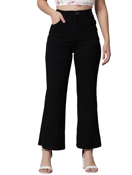 Amazon Brand - INKAST Women High Rise Flared Fit Regular Length Cotton Poly Lycra Jeans | Denim Wear | Casual Pants