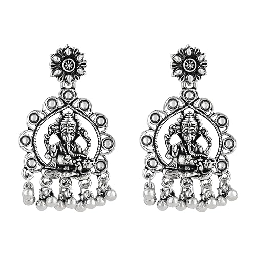I Jewels Navratri Ethnic Design Silver Oxidised Style Lightweight Festive Occasional Wear Earrings For Women