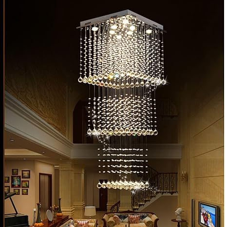 Harold Electricals 4 Light Magna Raindrop Crystal Chandelier | Modern Staircase Ceiling Light Fixture for Hallway, Living Room, Hotel & Entryways - 1.5(L) X1.5(B) X4(H) FT -Chrome Plate