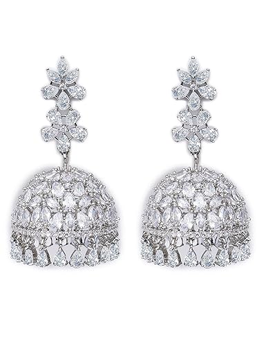 Karatcart Women Silver Plated Blue American Diamond Studded Jhumki Earrings