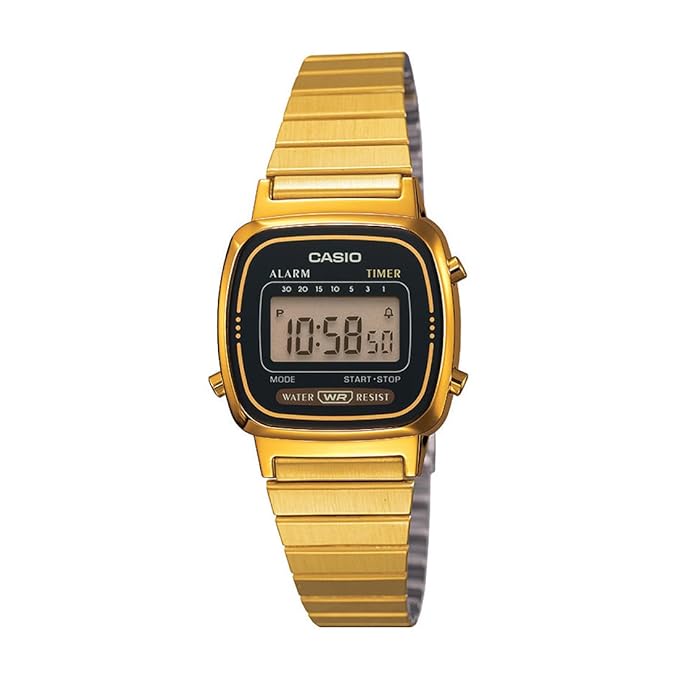 Casio Women Vintage LA670WGA-1DF Black Digital Dial Gold Stainless Steel Band D124