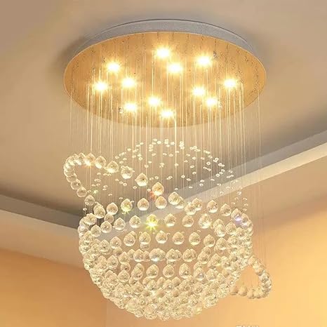 Harold Electricals Galaxy Flush Mount Crystal Chandelier | Staircase Ceiling Light | Modern Light Fixture for Hallway, Living Room, Hotel & Entryways - 1.5ft (Dia) X 2ft (Height) Chrome Plate
