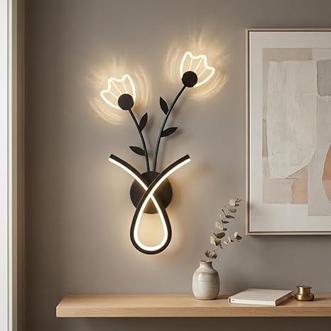 LED Wall Light 3-Color CCT (Warm + Natural + Cold White) Floral Branch Design Metal Acrylic Wall Lamp for Bedroom Living Room