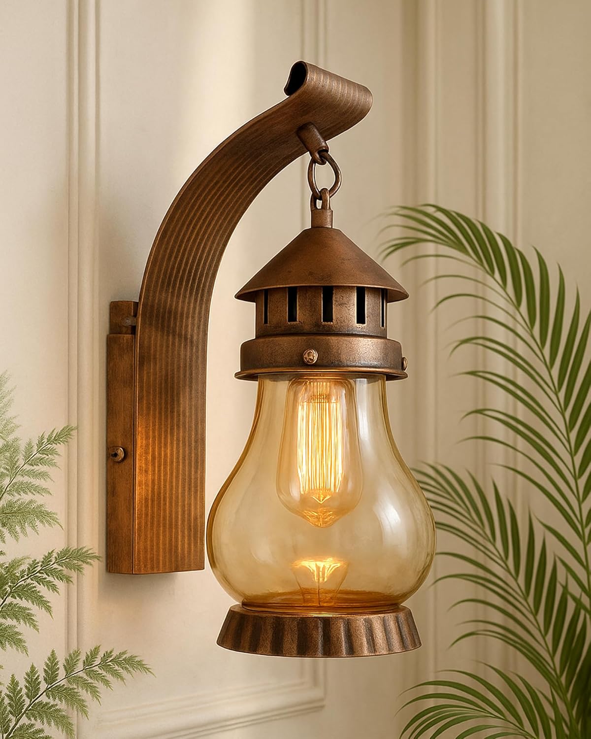 Homesake Vintage Wall Lantern | Rustic Outdoor & Indoor Wall Light | Antique Copper Finish | Weather-Resistant | Mandir Balcony Decorative Lighting for Home, Garden, Patio, Porch, Hallways (Pack of 1)