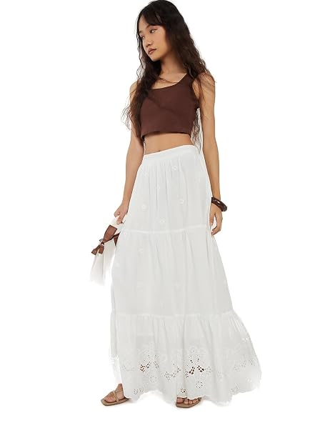 Max Women Schiffili Tiered Long Skirt(Off White_M-L)
