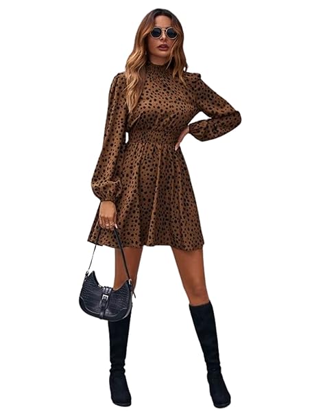GRECIILOOKS Western Dresses for Women | A-Line Knee-Length Dress | Mini Western Dress for Women | One Piece Dress (Small, Brown)